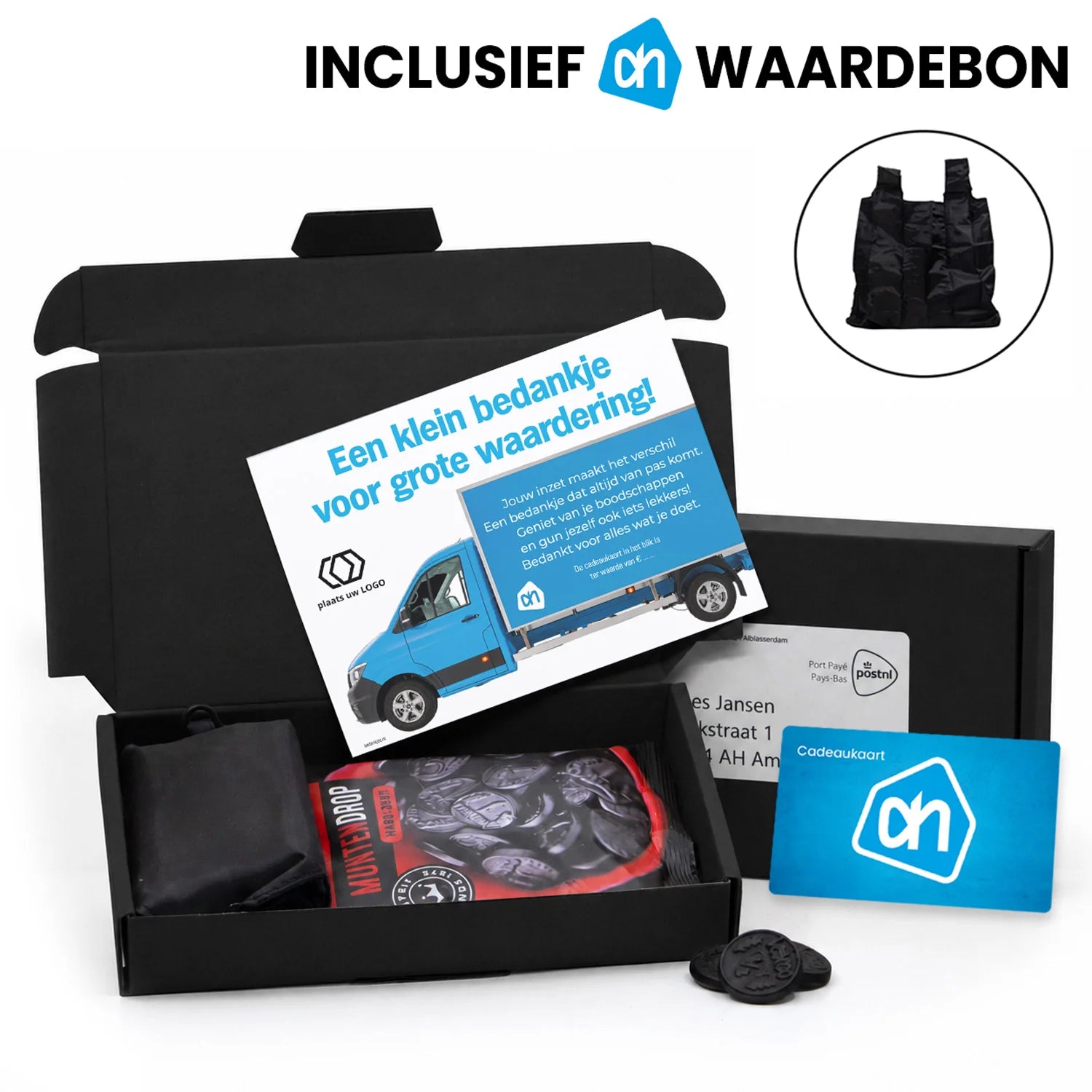Cadeaupakketje met AH cadeaubon, muntdrop en tasje - Zakelijk - Bedankjes.nl