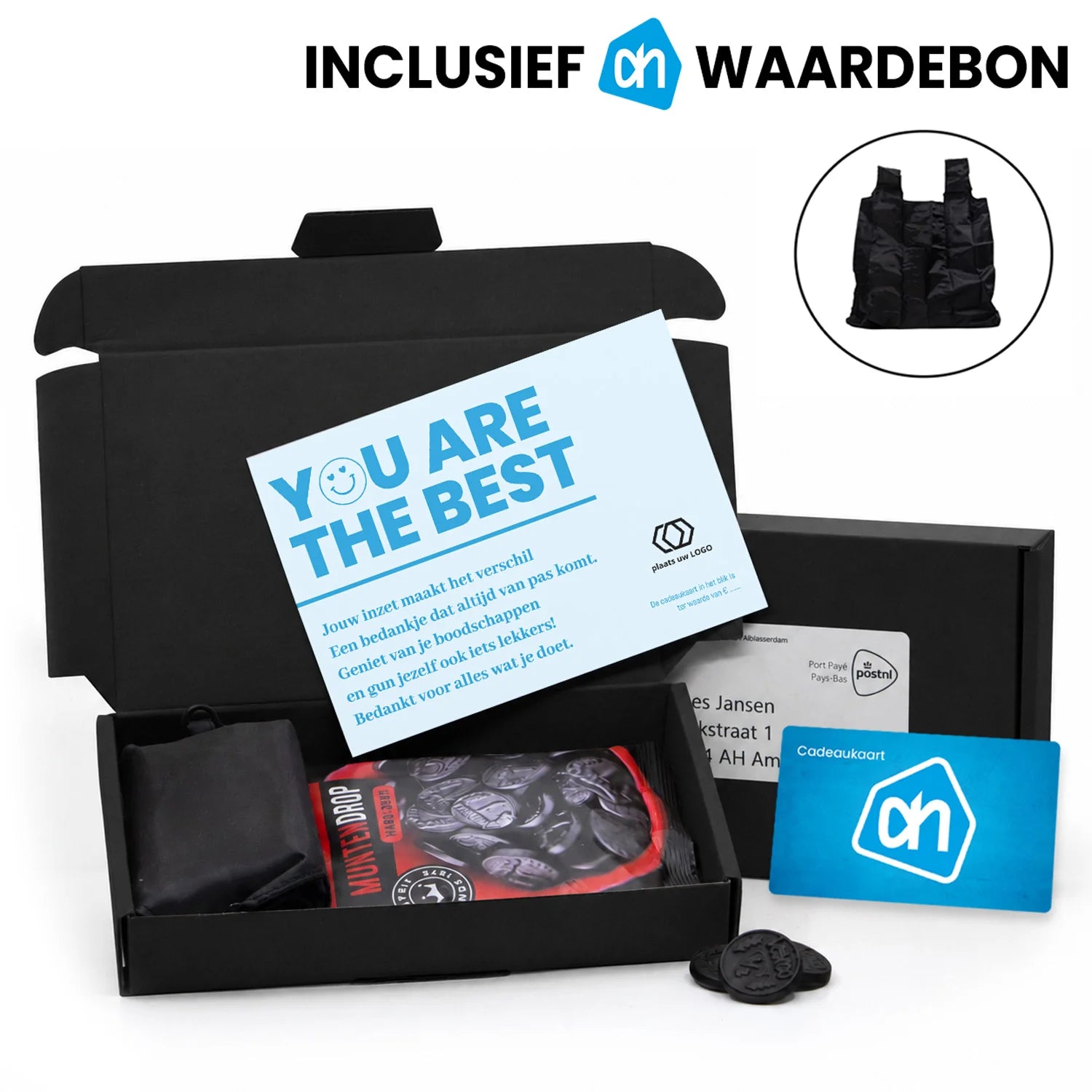 Cadeaupakketje met AH cadeaubon, muntdrop en tasje - Zakelijk