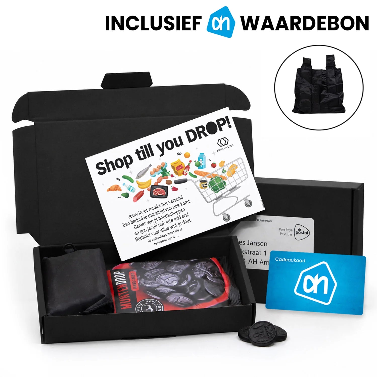 Cadeaupakketje met AH cadeaubon, muntdrop en tasje - Zakelijk - Bedankjes.nl
