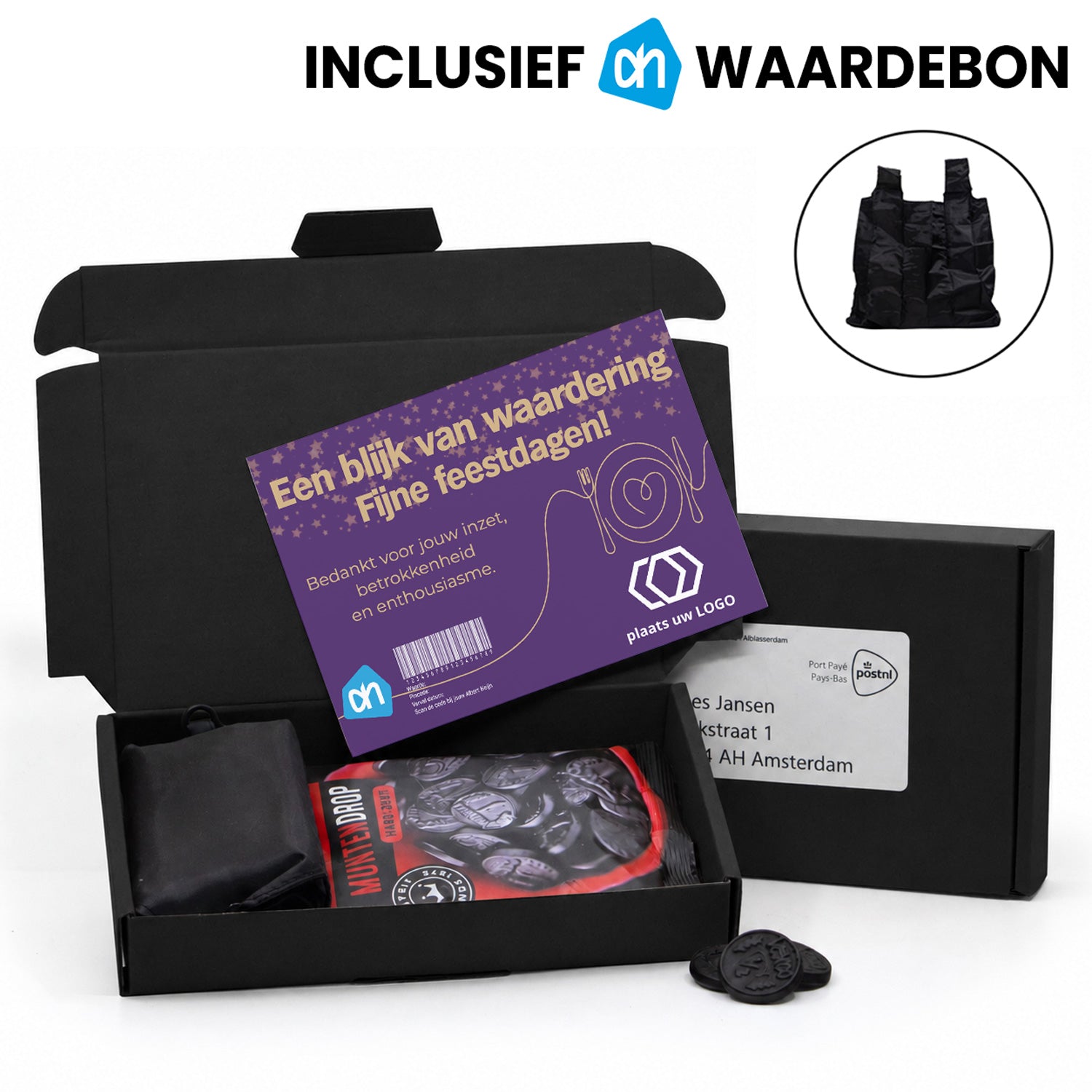 AH pakketje met cadeaubon, muntdrop en tasje - Kerst