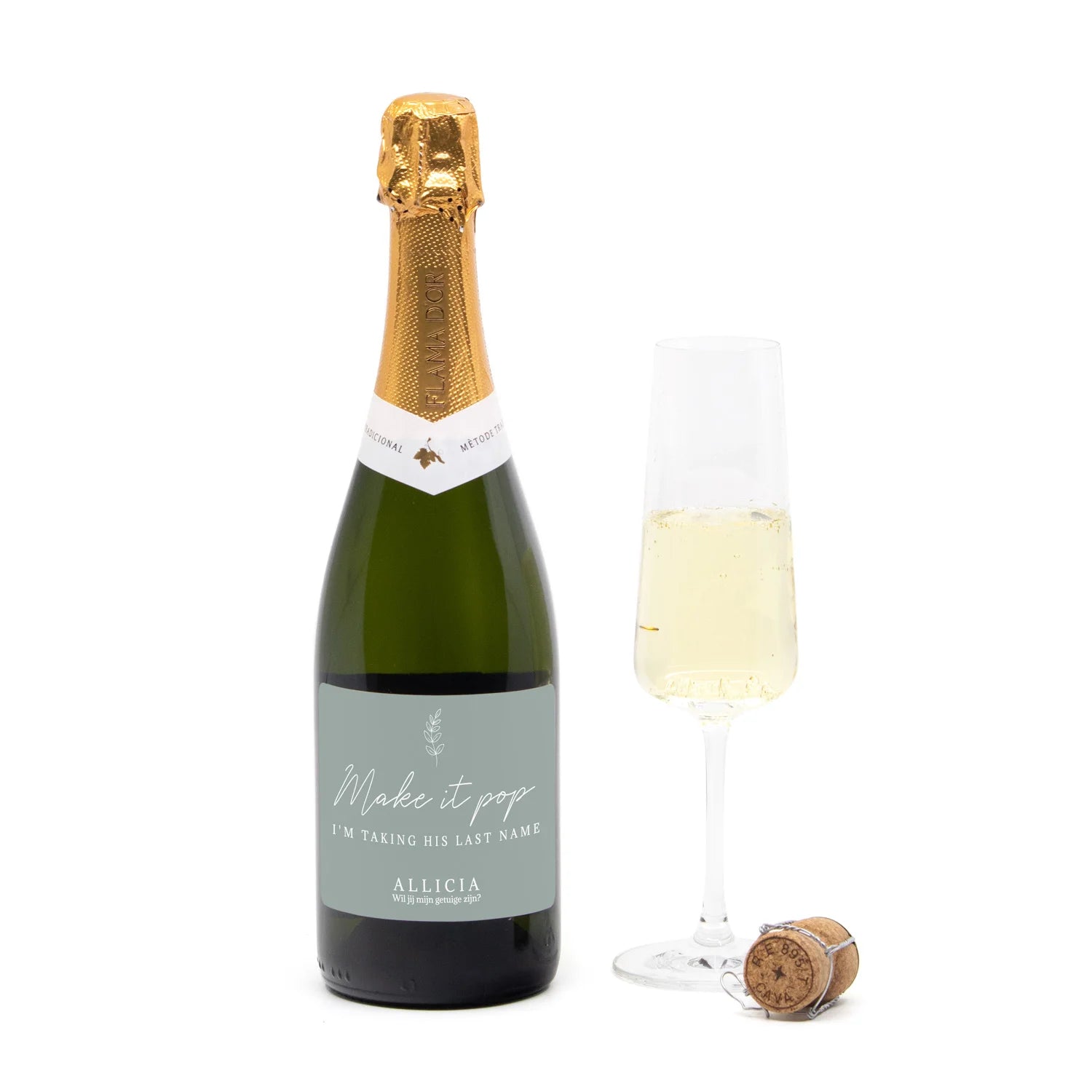 Fles cava met persoonlijk etiket - Getuige - Bedankjes.nl