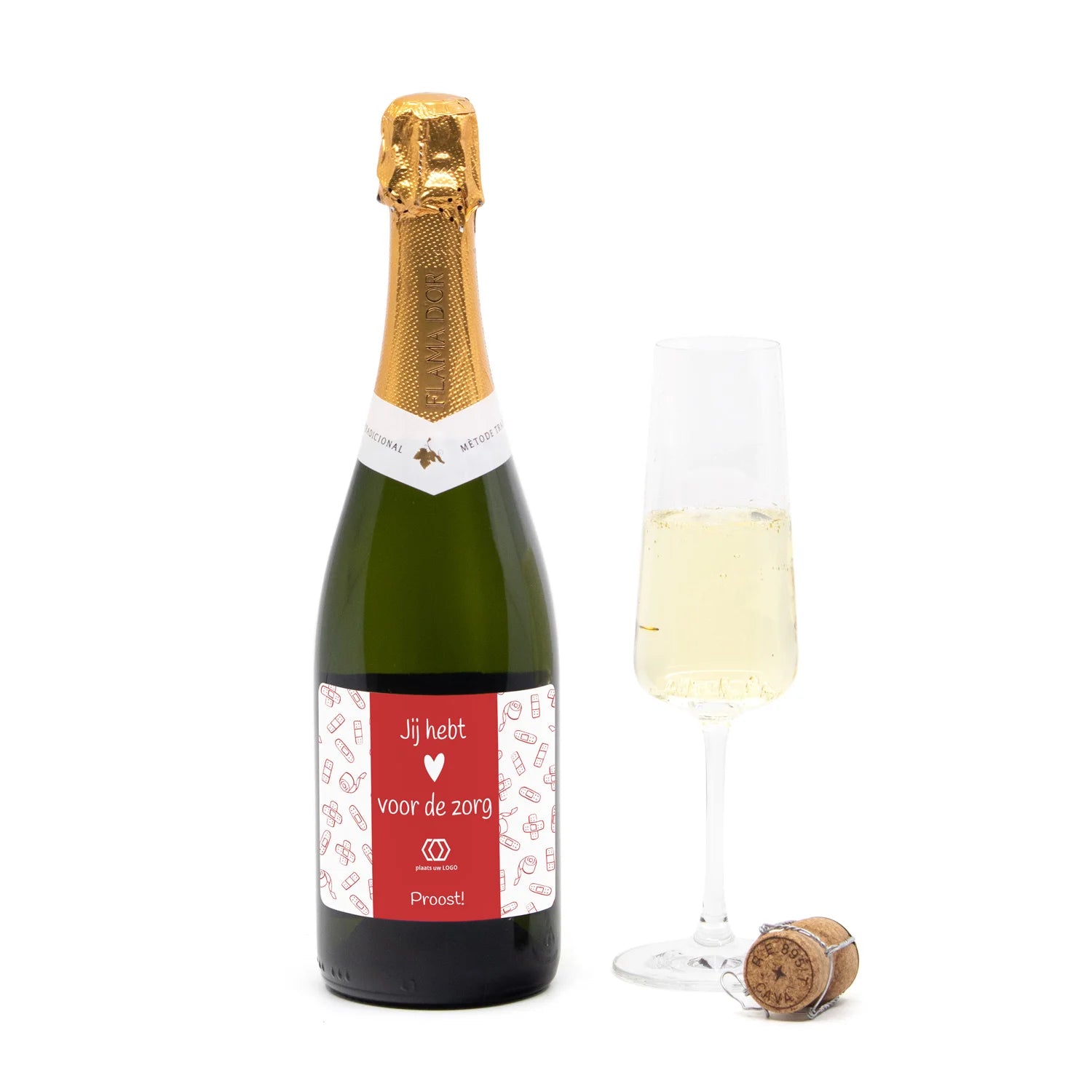 Fles cava met persoonlijk etiket - Verpleging - Bedankjes.nl