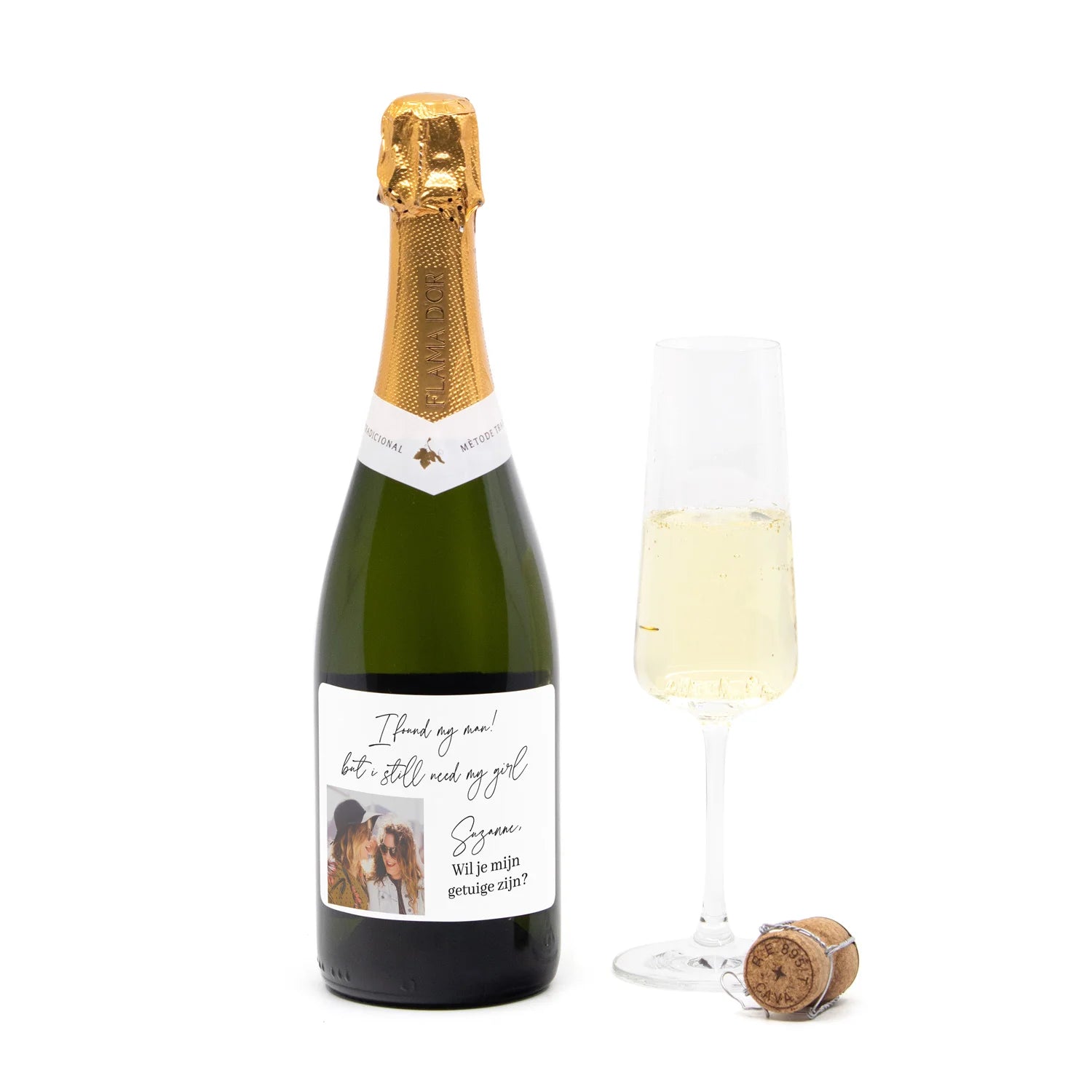 Fles cava met persoonlijk etiket - Getuige - Bedankjes.nl