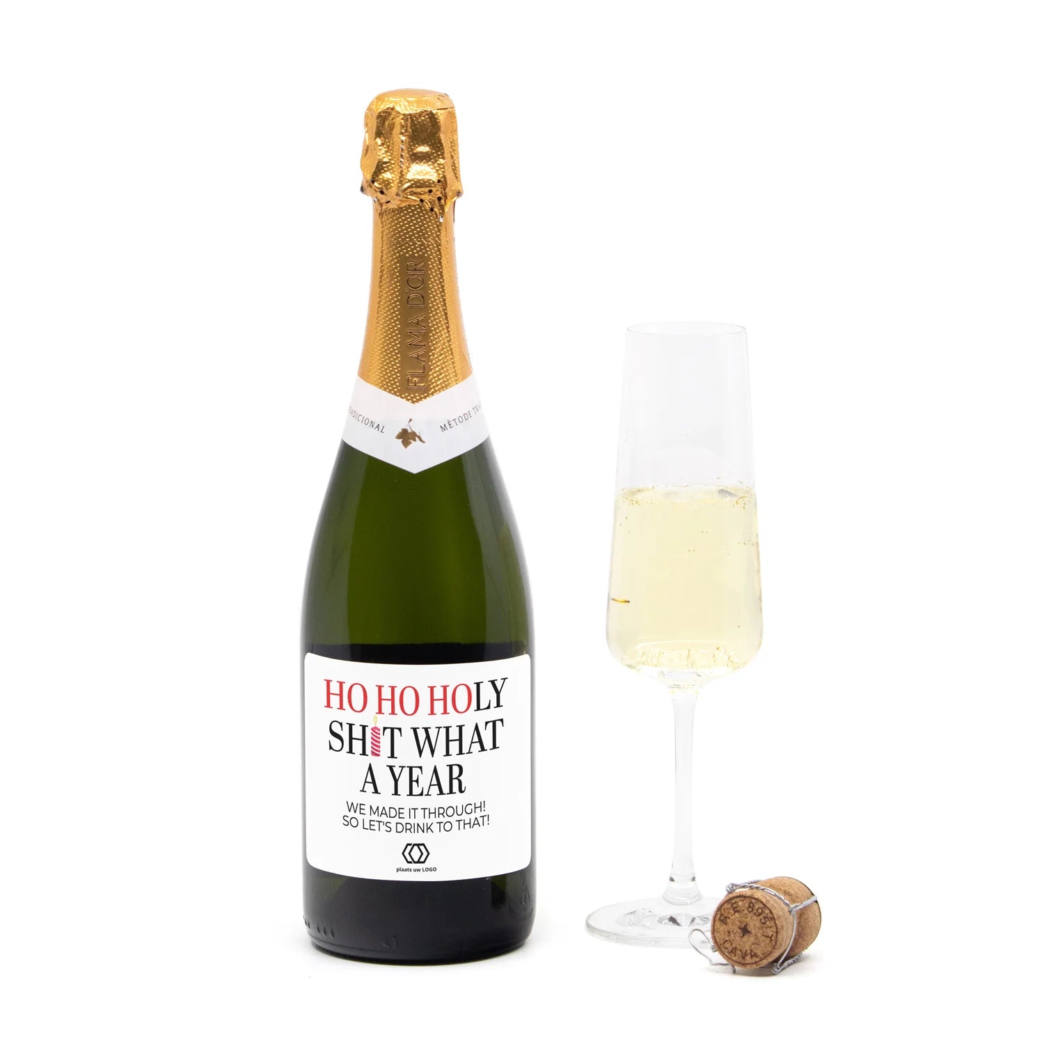 Fles cava met persoonlijk etiket - Kerst - Bedankjes.nl