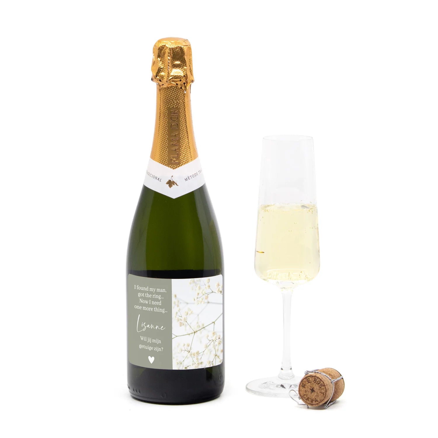 Fles cava met persoonlijk etiket - Getuige - Bedankjes.nl
