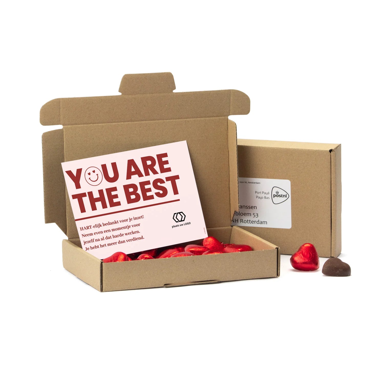 Maildoosje met chocolade hartjes - Brievenbus