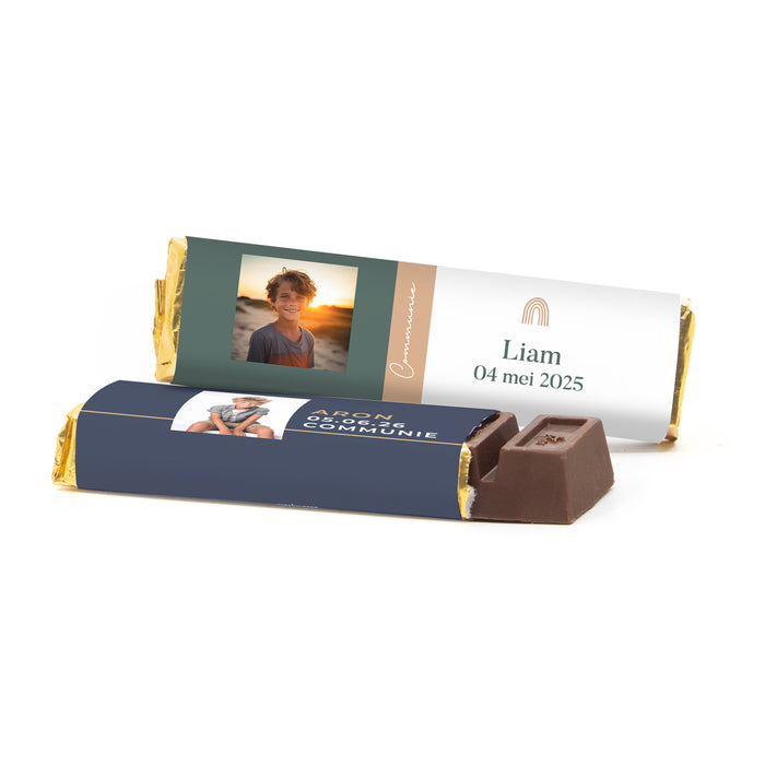 Chocoladereep 75 gram met eigen wikkel - Communie jongens