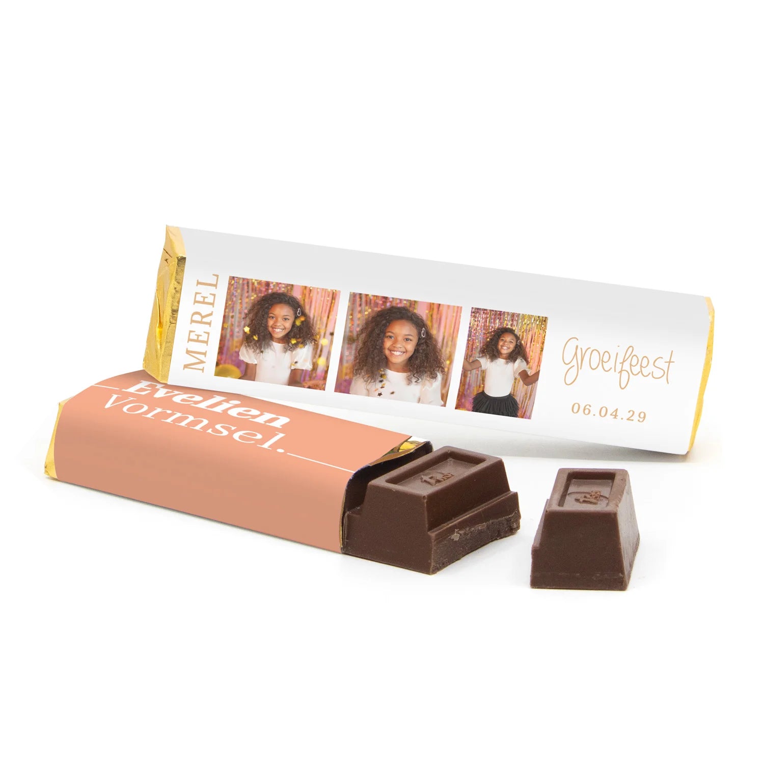 Chocoladereep 75 gram met eigen wikkel - Communie meisjes