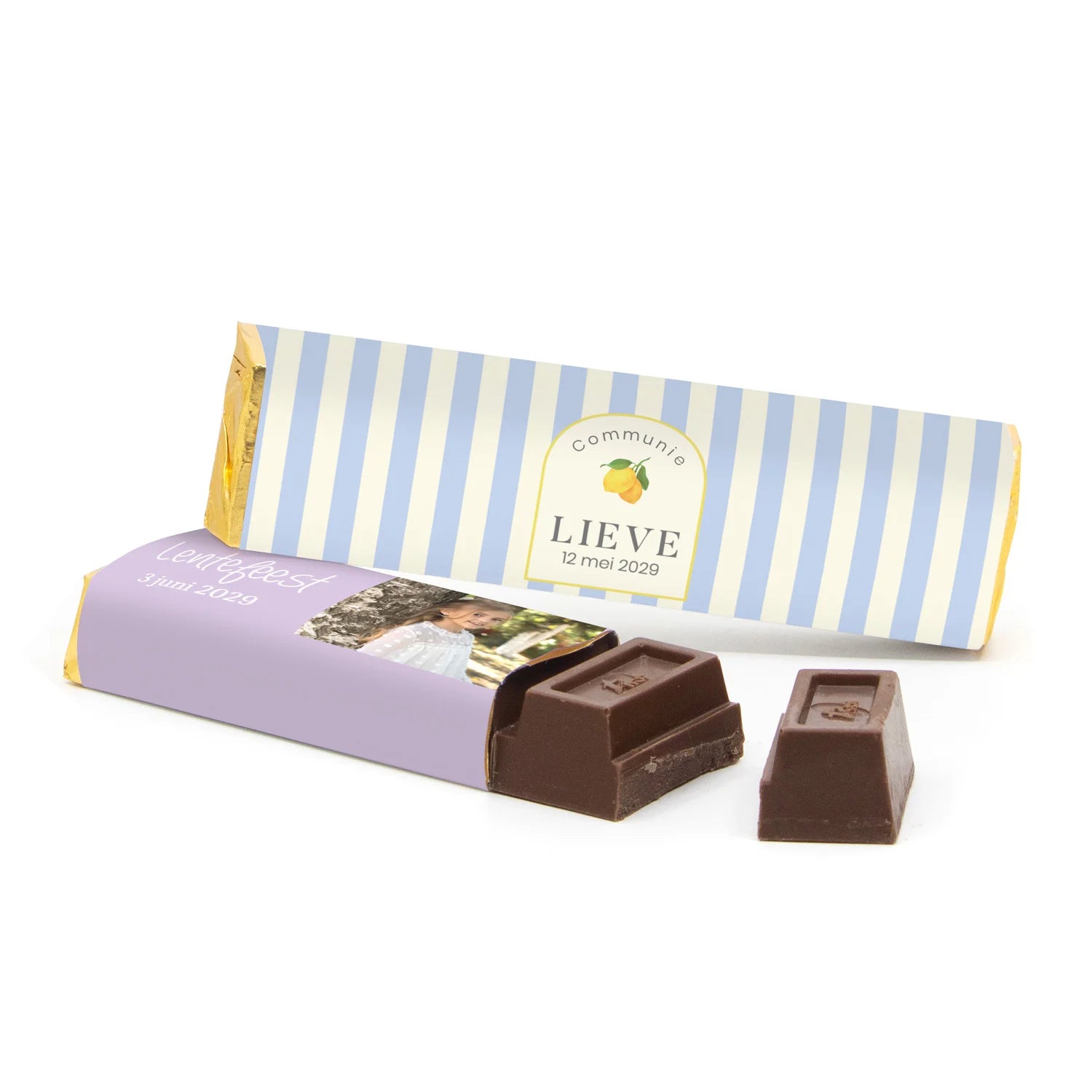 Chocoladereep 75 gram met eigen wikkel - Communie meisjes