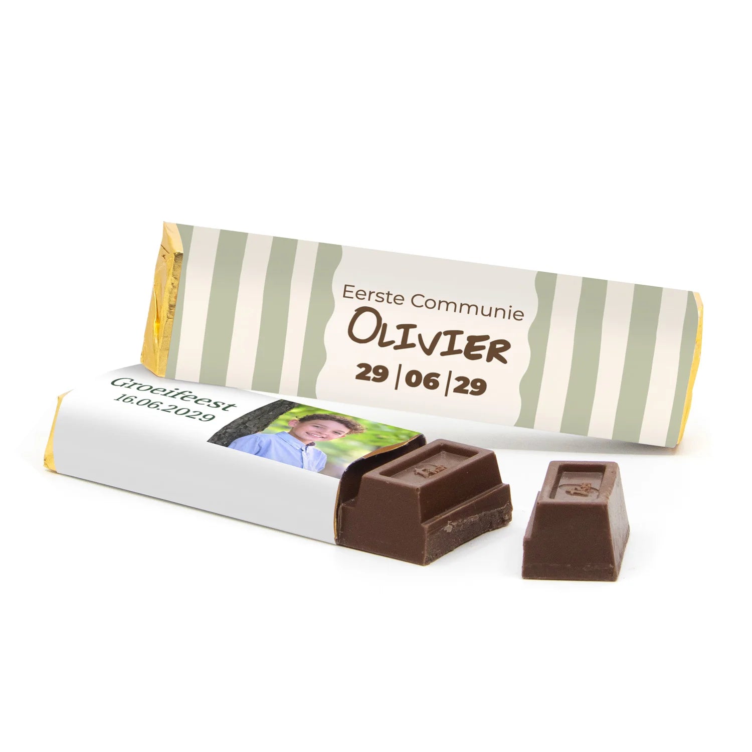 Chocoladereep 75 gram met eigen wikkel - Communie jongens