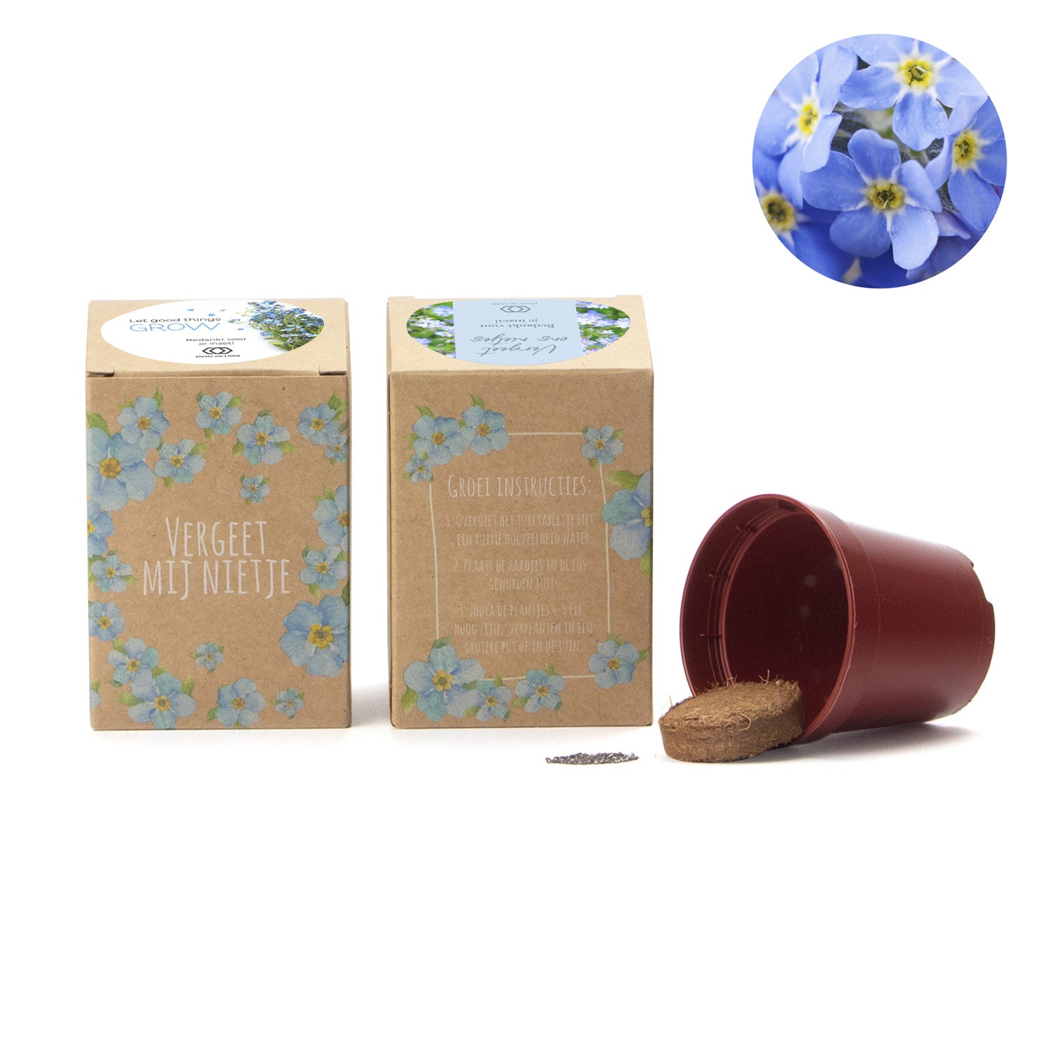 Vergeet mij nietjes kweekset met eigen etiket - Afscheid Dierbare - Bedankjes.nl