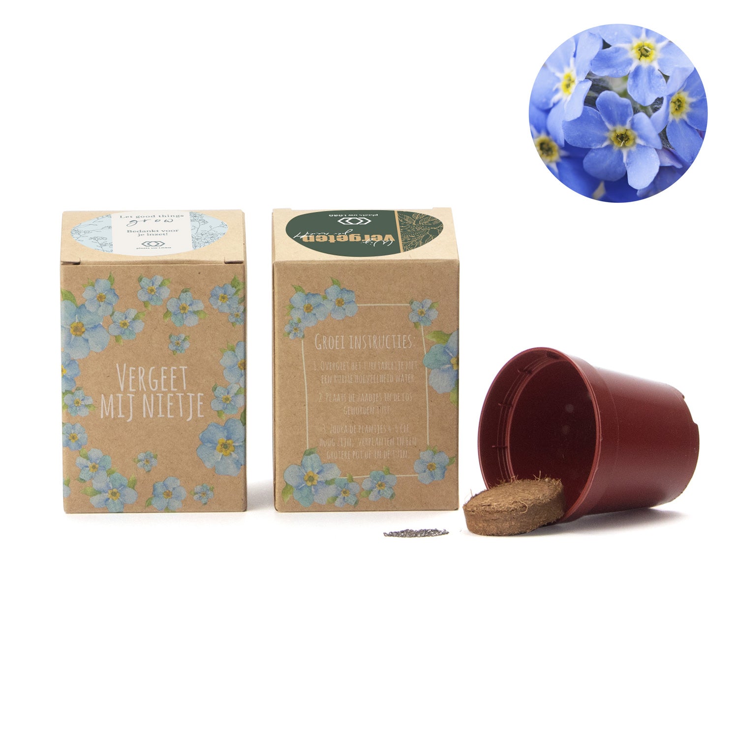 Vergeet mij nietjes kweekset met eigen etiket - Afscheid Dierbare - Bedankjes.nl