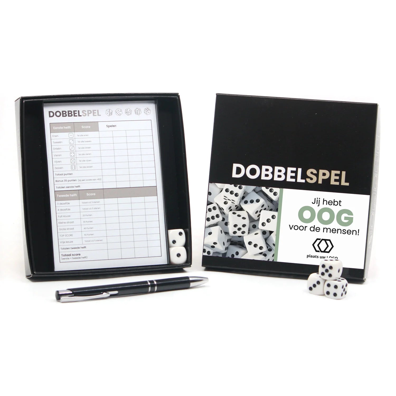 Dobbelspel met eigen etiket - Zakelijk - Bedankjes.nl