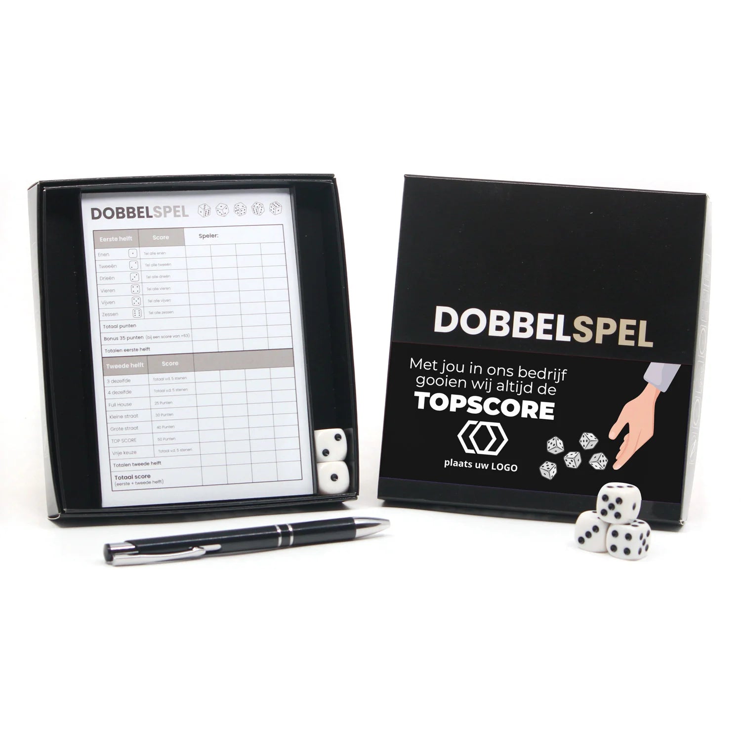 Dobbelspel met eigen etiket - Zakelijk - Bedankjes.nl