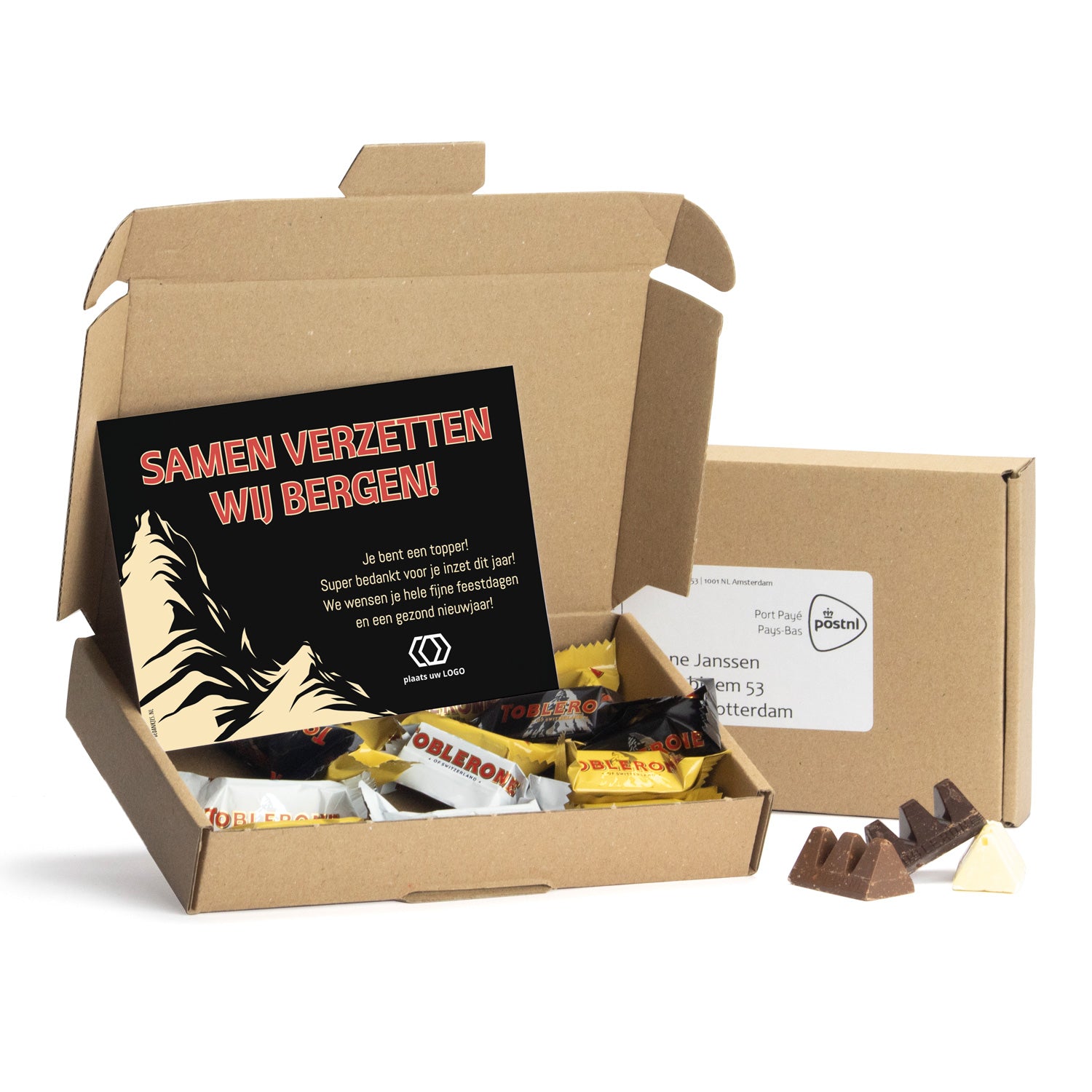 Maildoosje met Toblerone chocolade - Kerst - Bedankjes.nl