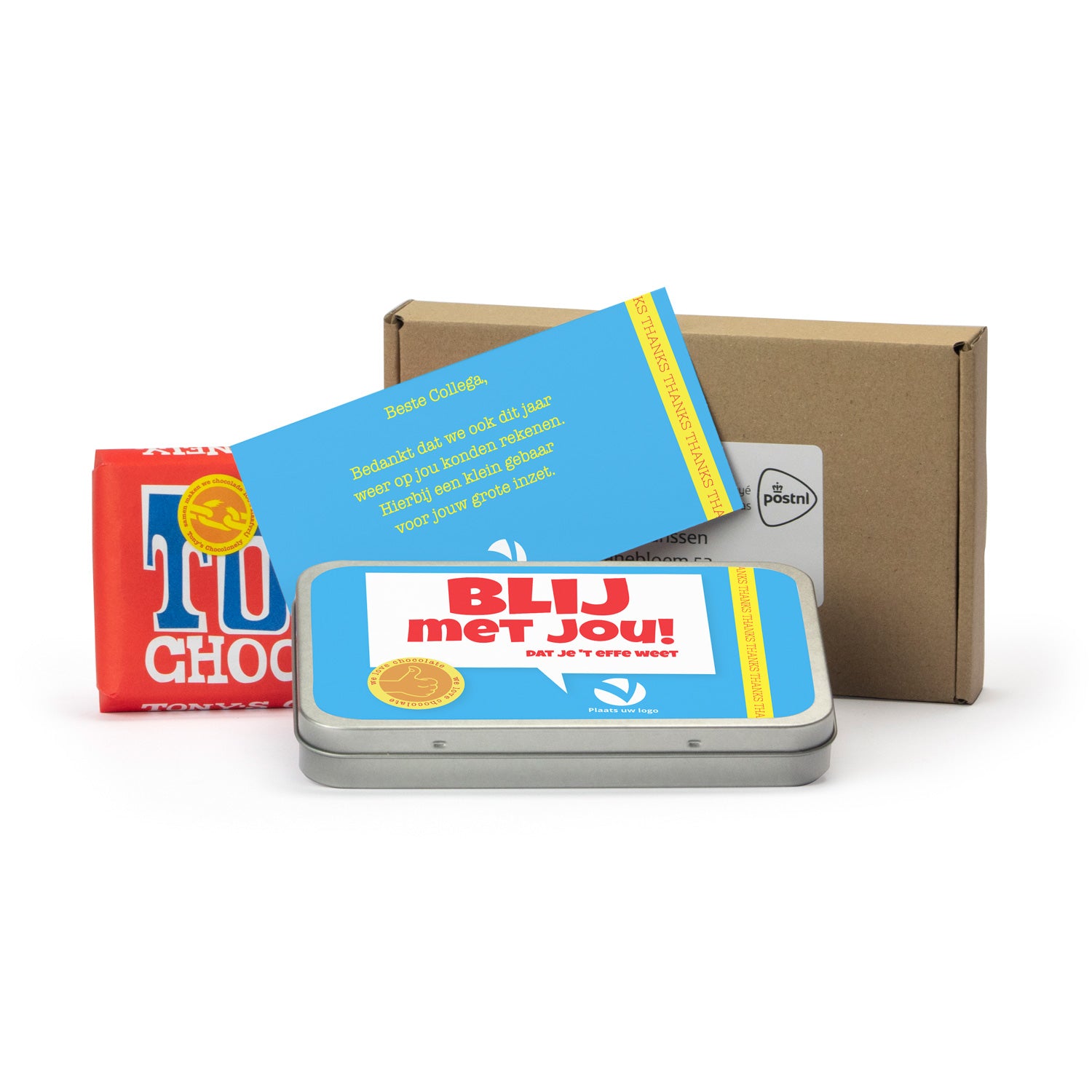 Tony's Chocolonely 180 gram in blik - Brievenbus - Bedankjes.nl