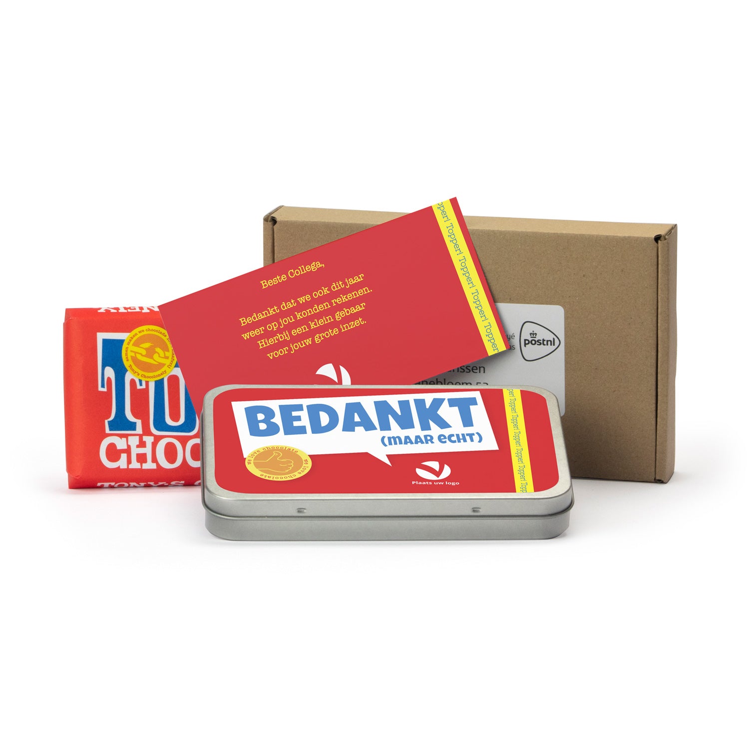 Tony's Chocolonely 180 gram in blik - Brievenbus - Bedankjes.nl