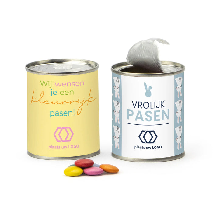 Blikje chocofeest met eigen wikkel - Pasen