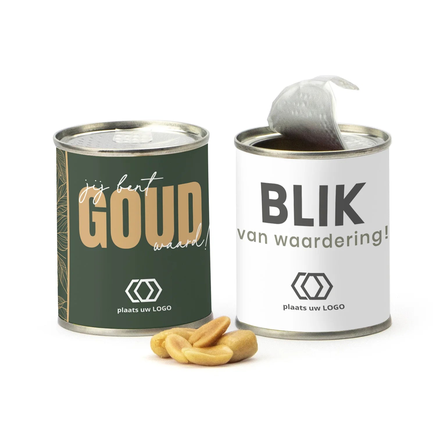 Blikje Zoute pinda's met logo - Zakelijk