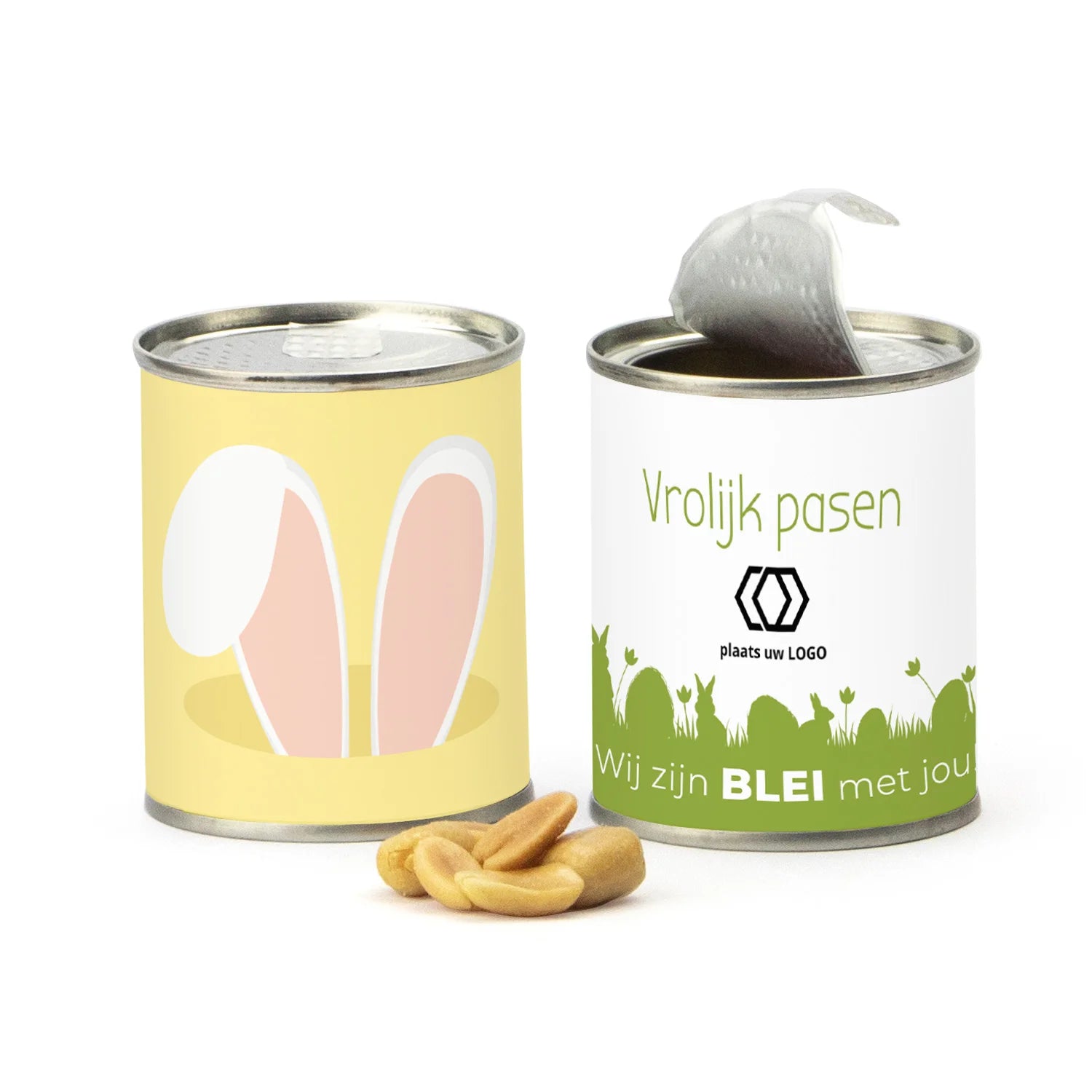 Blikje Zoute pinda's met logo - Pasen - Bedankjes.nl