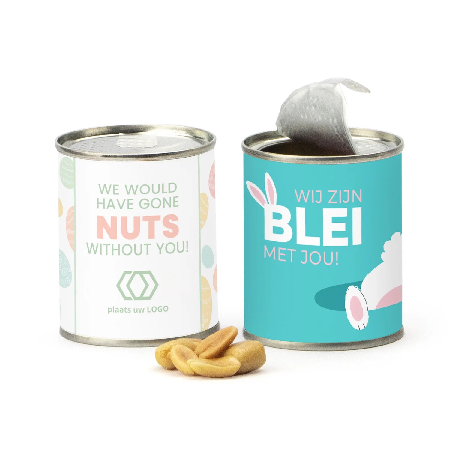 Blikje Zoute pinda's met logo - Pasen - Bedankjes.nl