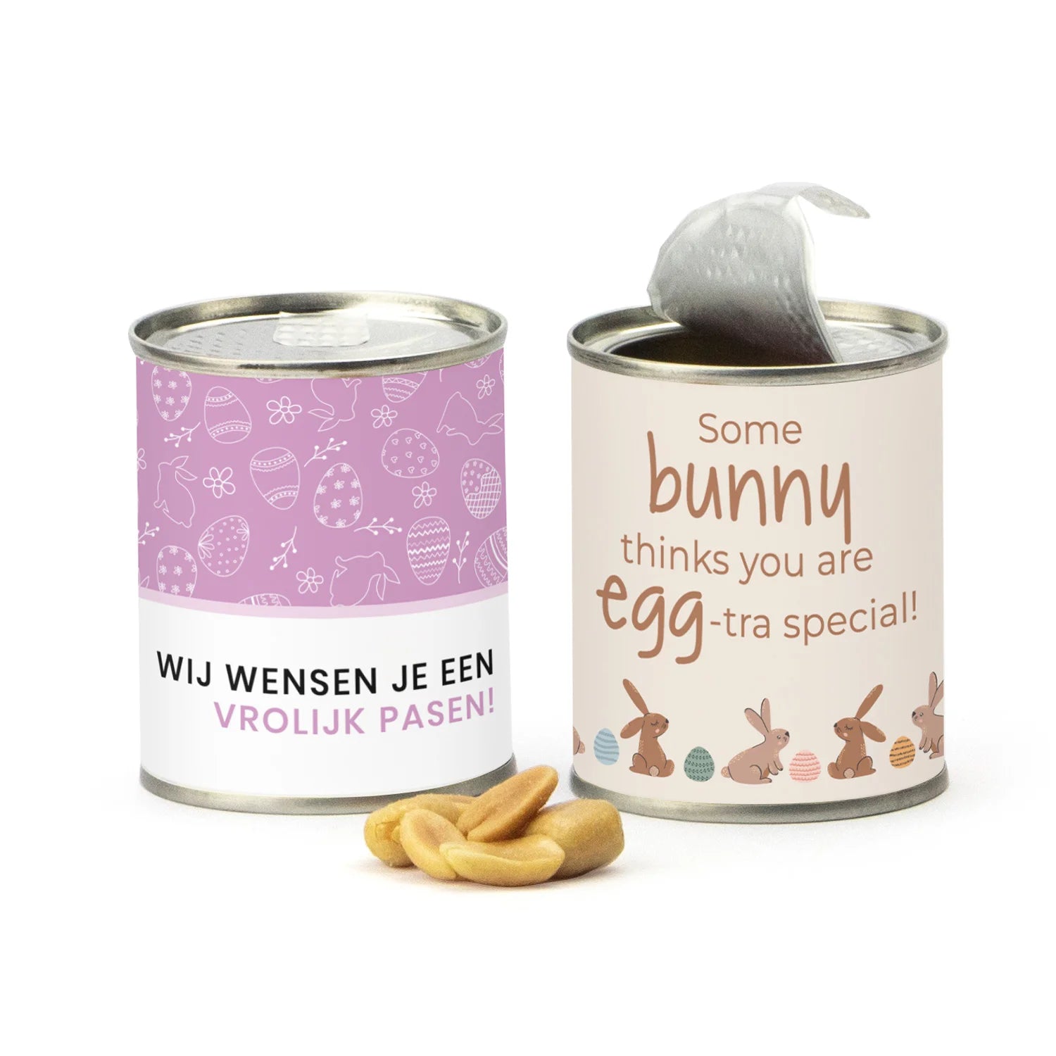 Blikje Zoute pinda's met logo - Pasen - Bedankjes.nl