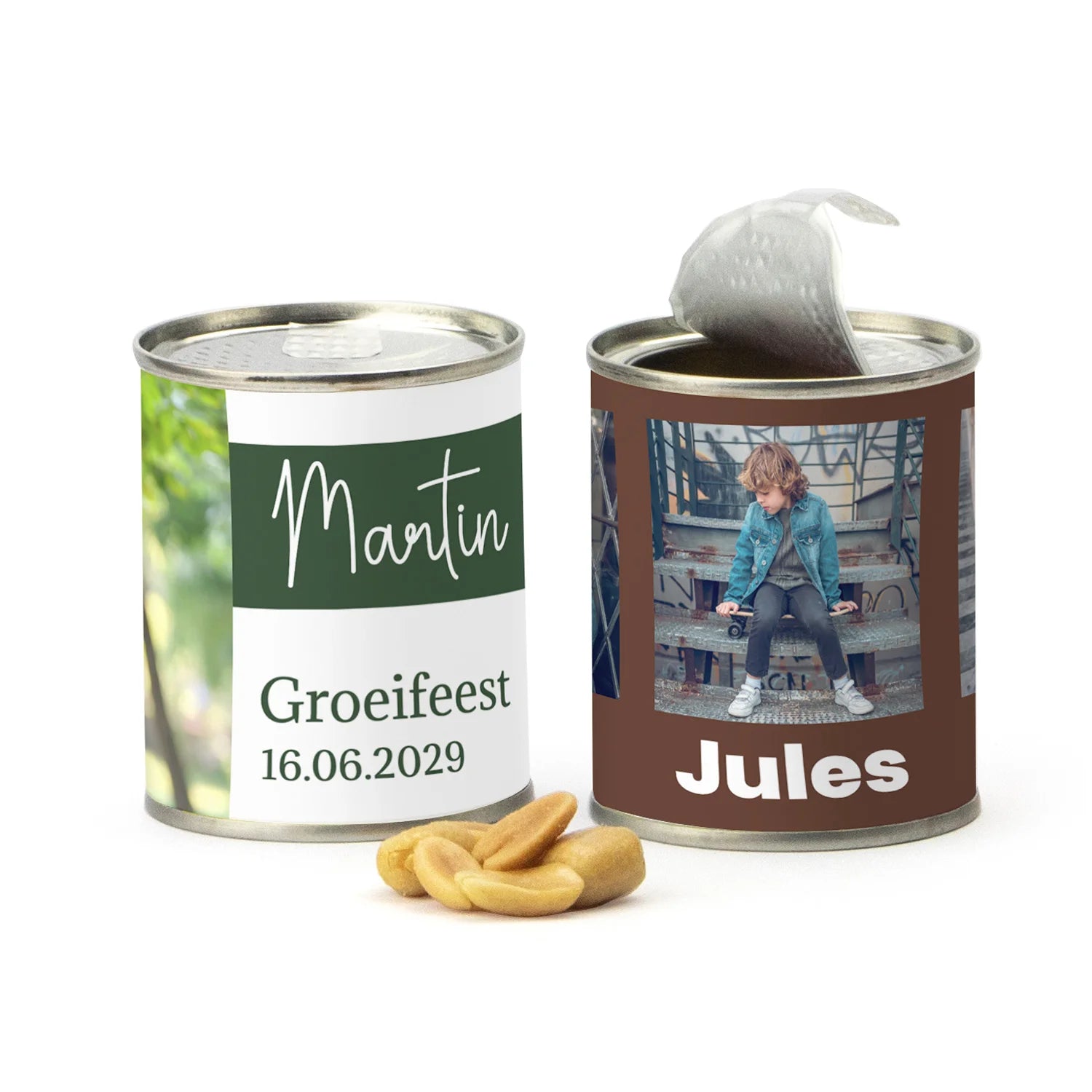 Blikje zoute pinda's- Communie jongens