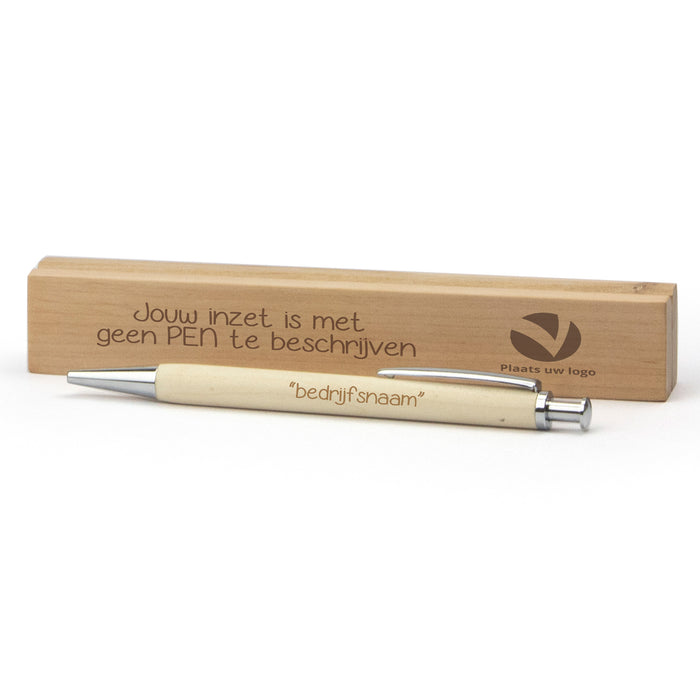 Houten pen in doosje met eigen logo - Zakelijk