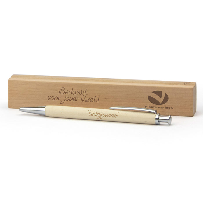 Houten pen in doosje met eigen logo - Verpleging