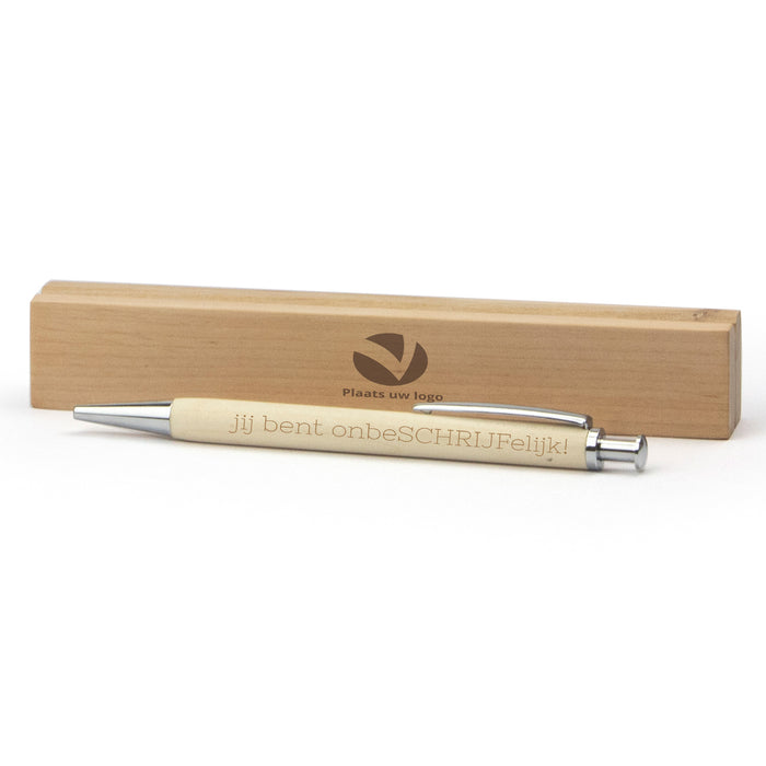 Houten pen in doosje met eigen logo - Vrijwilliger