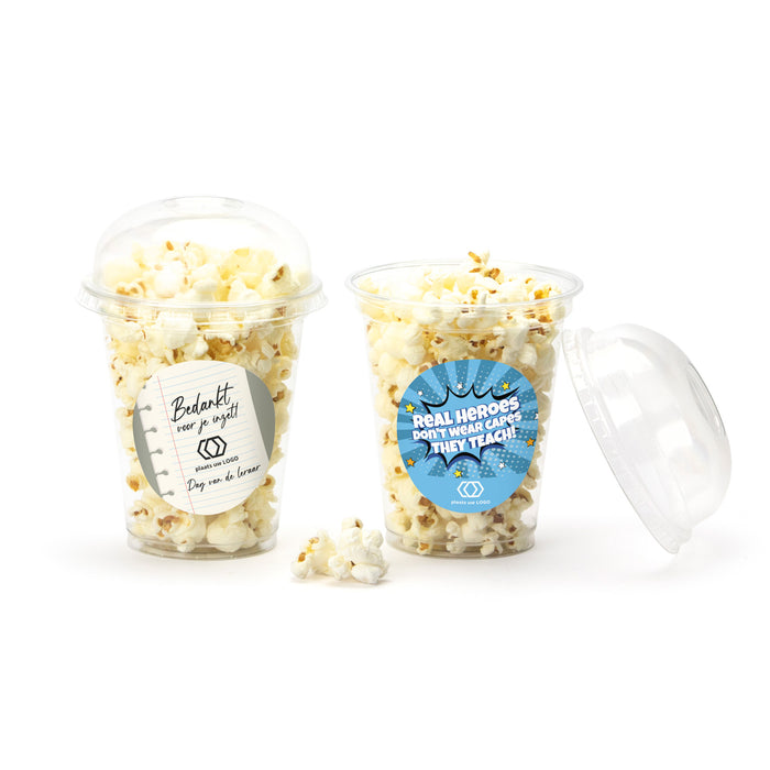 Popcorn beker met eigen etiket - Leraar