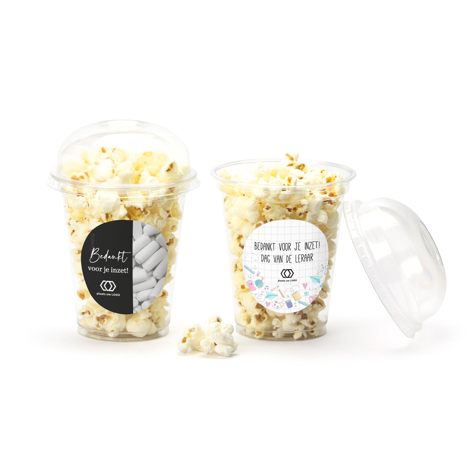 Popcorn beker met eigen etiket - Leraar - Bedankjes.nl