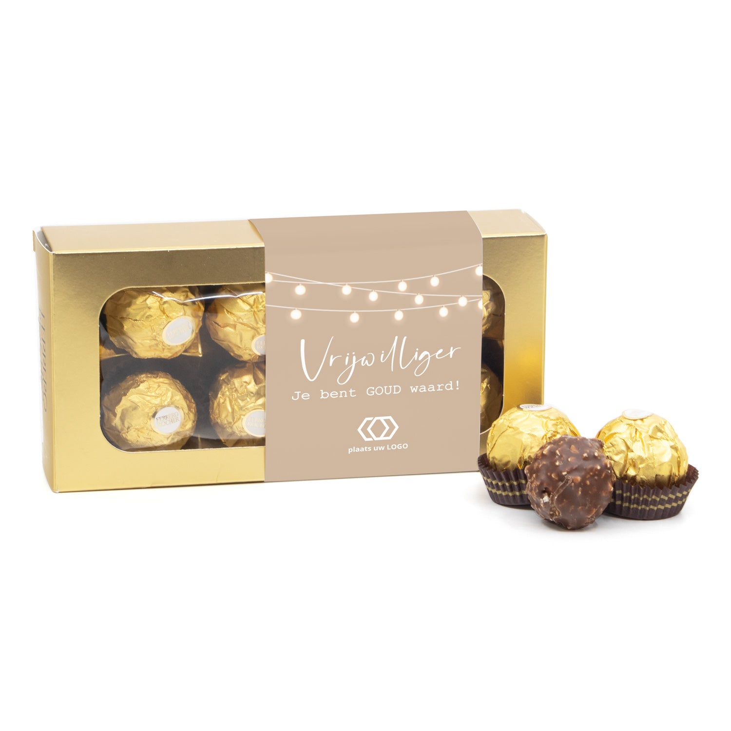 8 Ferrero Rocher geschenkdoos eigen logo - Vrijwilliger - Bedankjes.nl