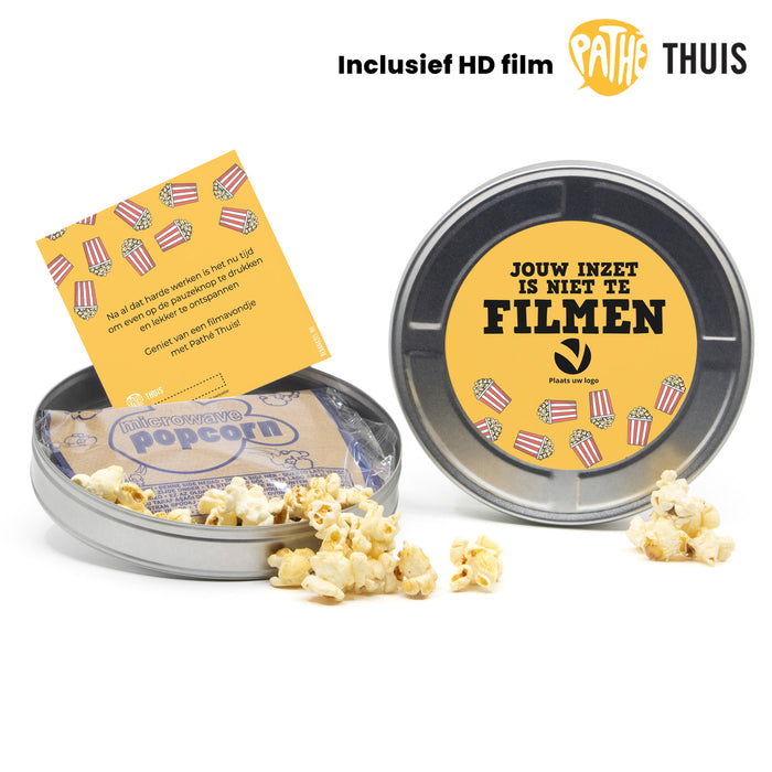 Filmblik met Pathé Thuis code en Magnetronpopcorn