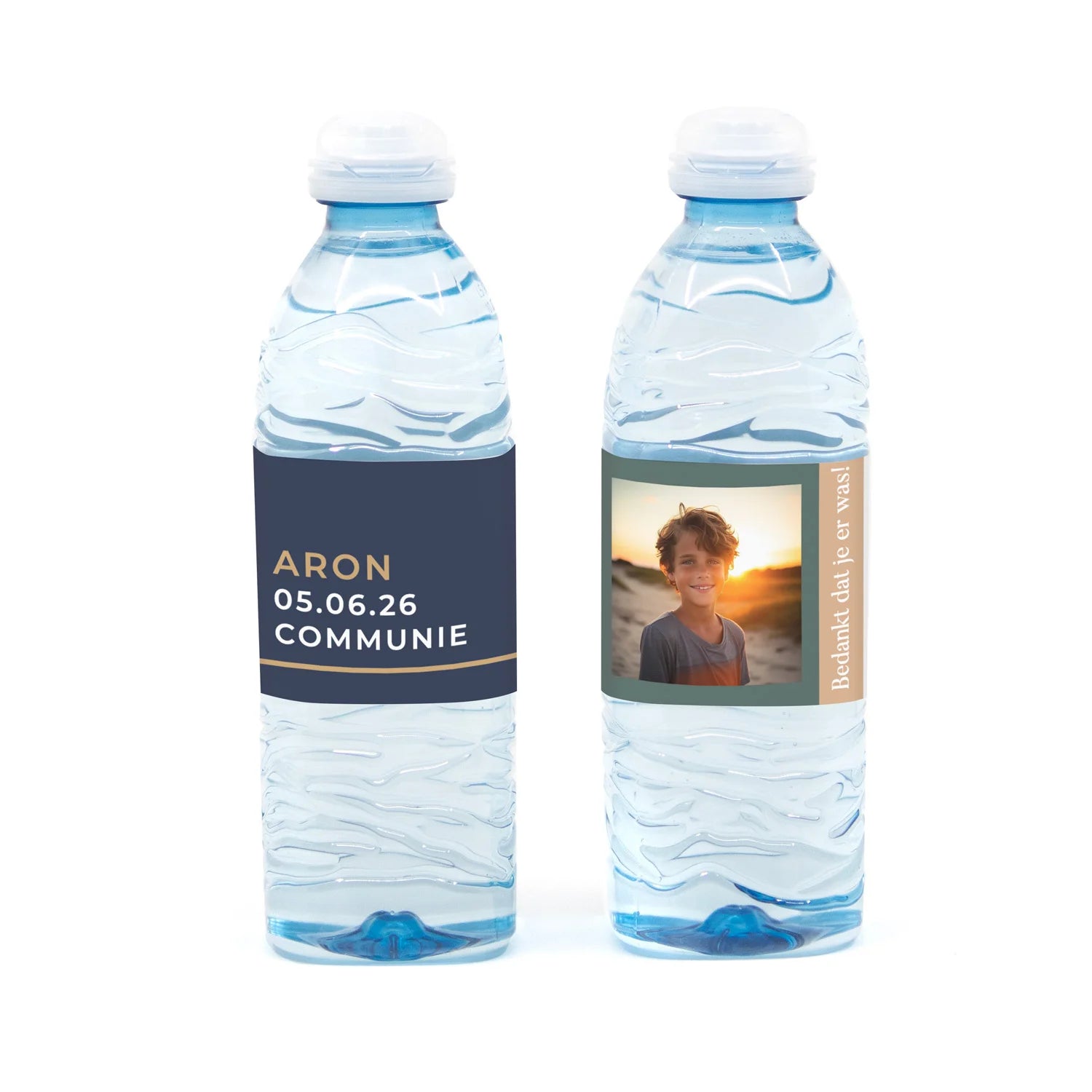 Flesje water met eigen etiket - Communie jongen