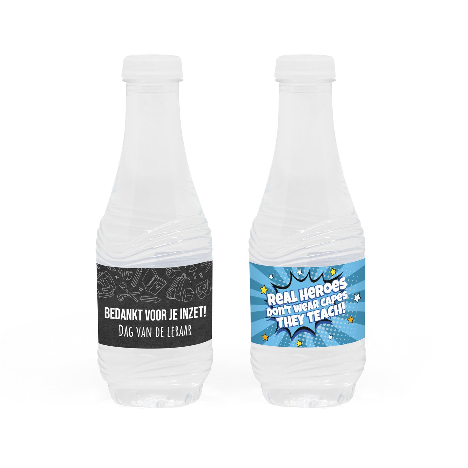 Flesje water 33CL met eigen etiket - Leraar - Bedankjes.nl