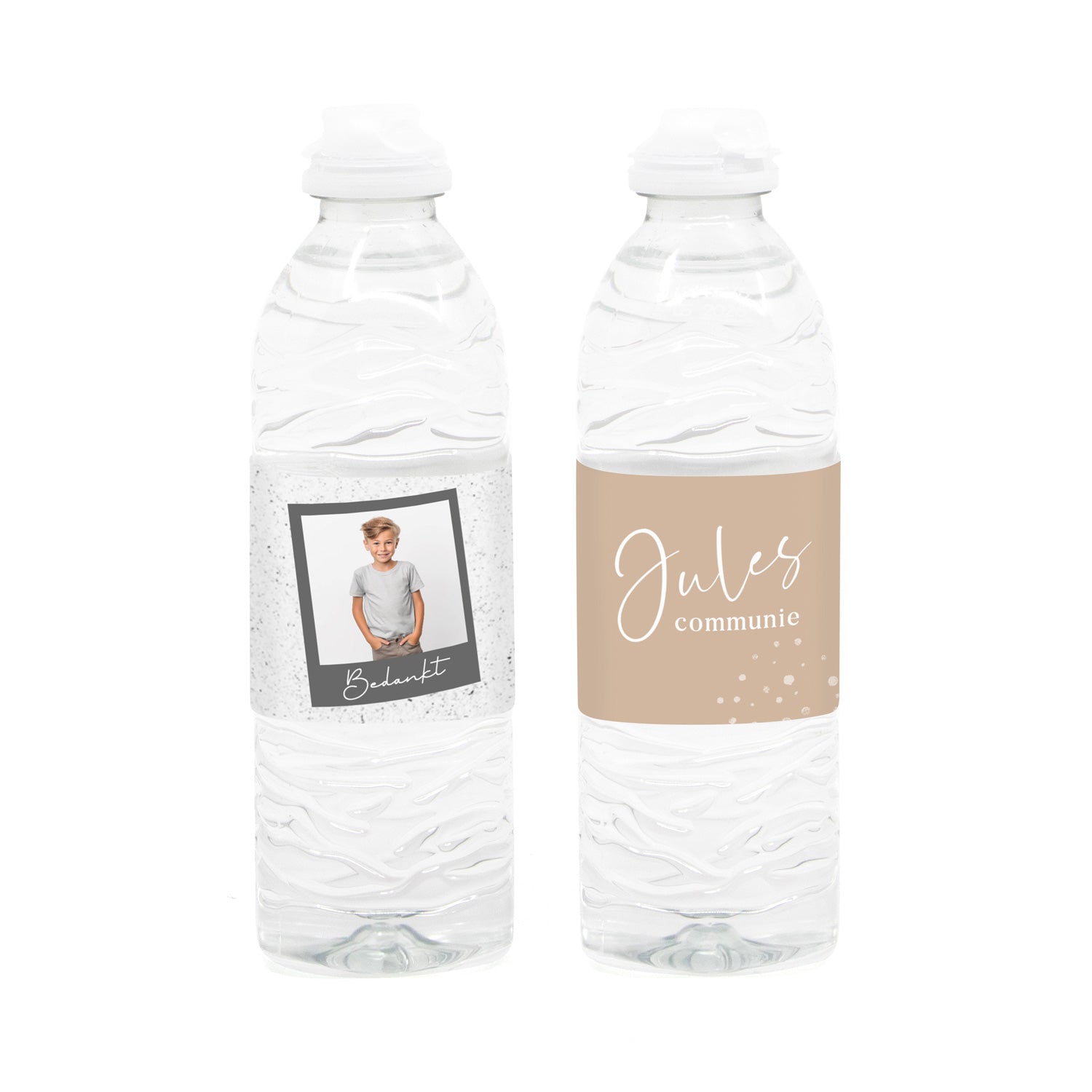 Flesje water met eigen etiket - Communie jongen - Bedankjes.nl