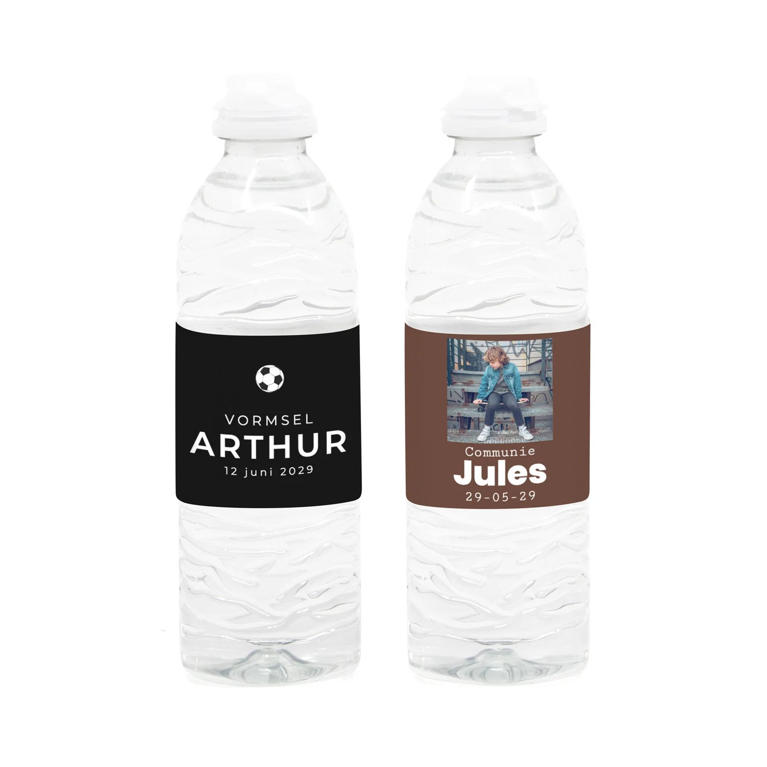 Flesje water met eigen etiket - Communie jongen