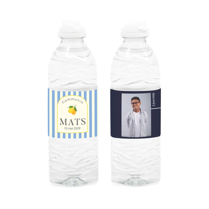 Flesje water met eigen etiket - Communie jongen