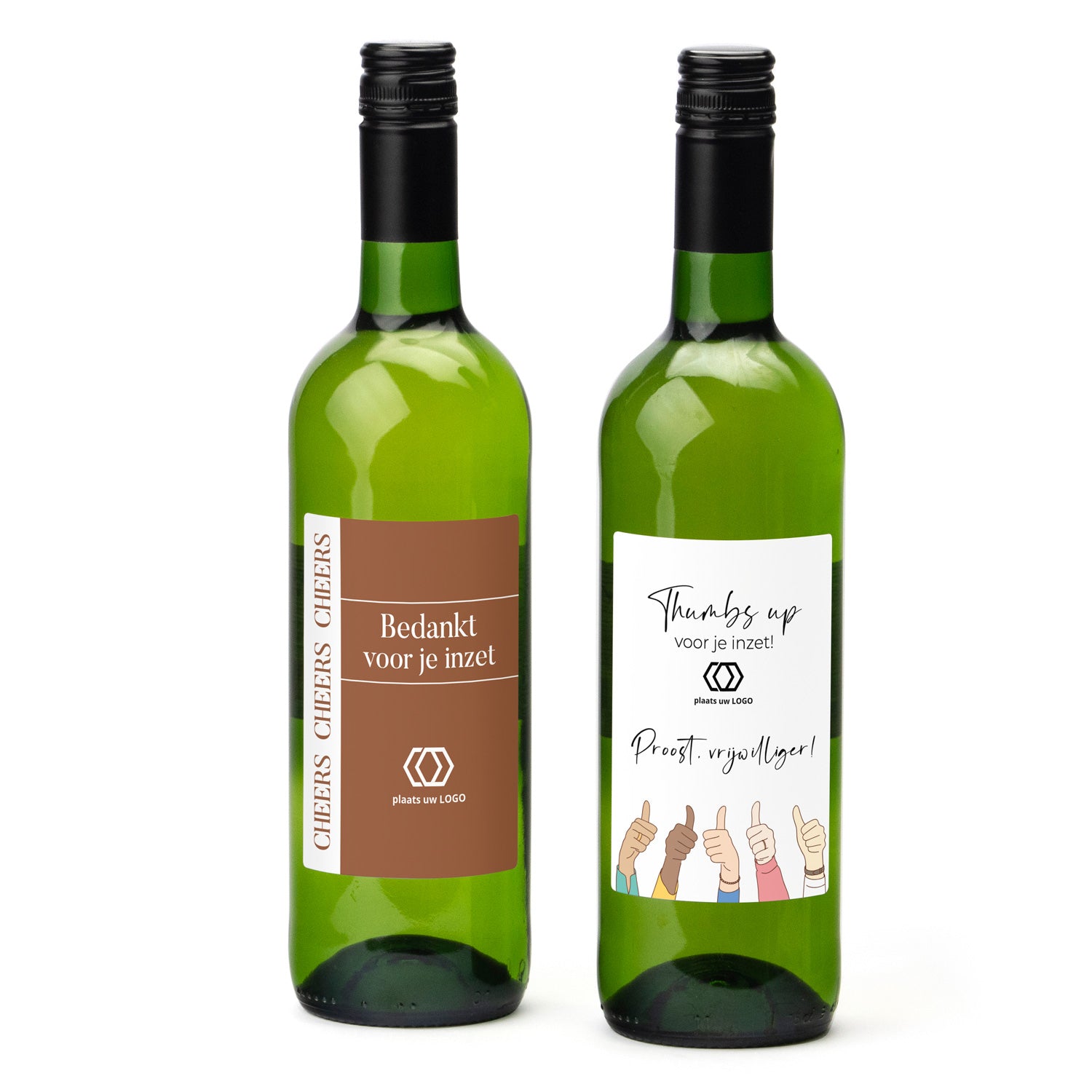 Fles Witte wijn met eigen etiket - Vrijwilliger - Bedankjes.nl