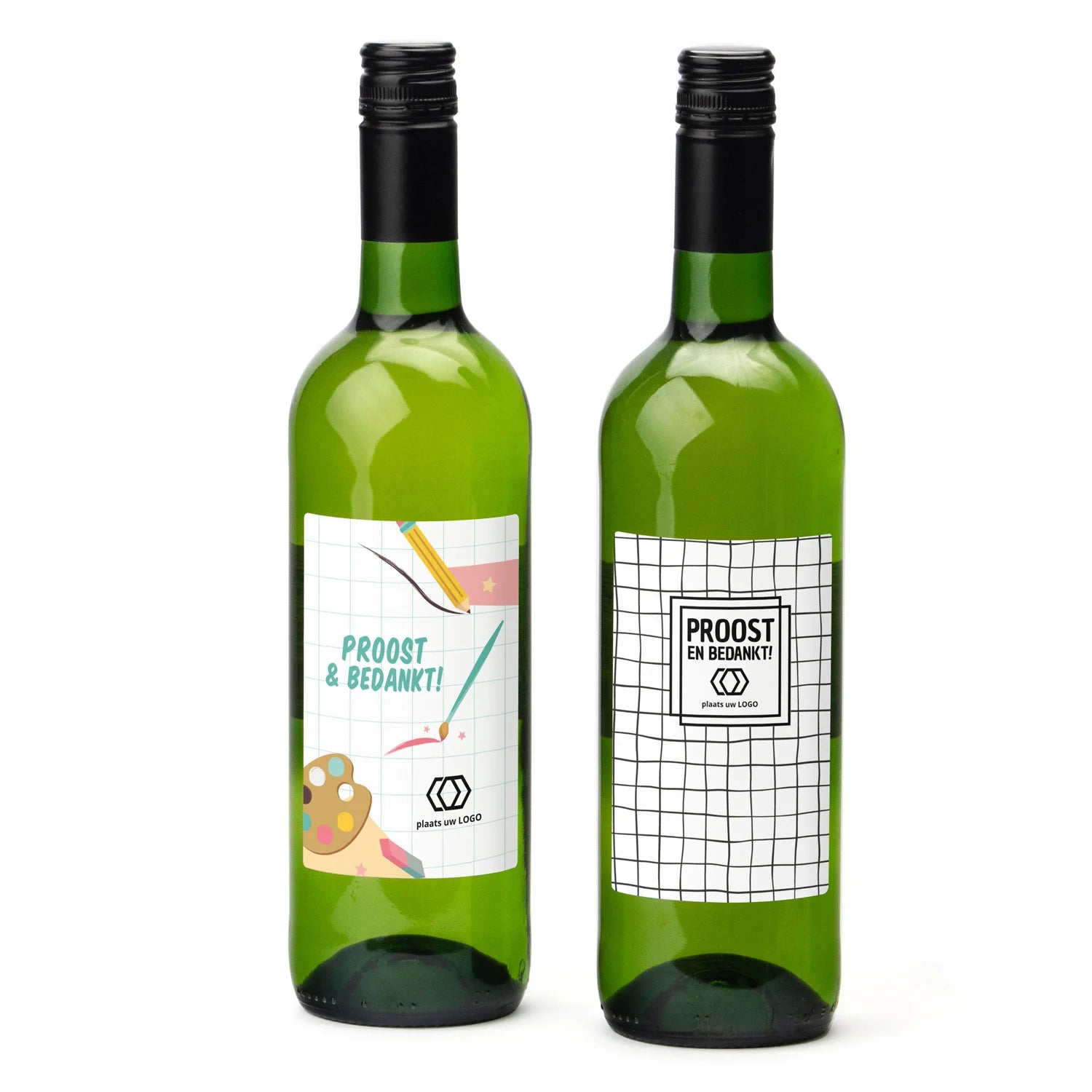 Fles witte wijn met eigen etiket - Leraar