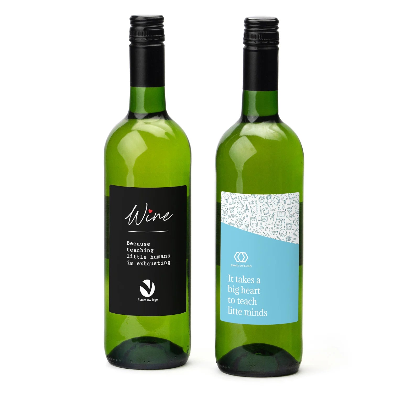 Fles witte wijn met eigen etiket - Leraar