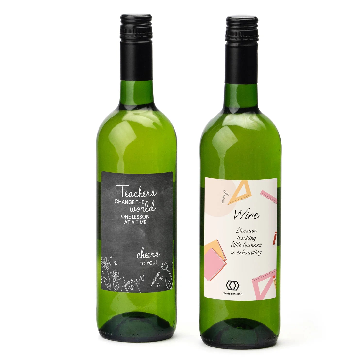 Fles witte wijn met eigen etiket - Leraar