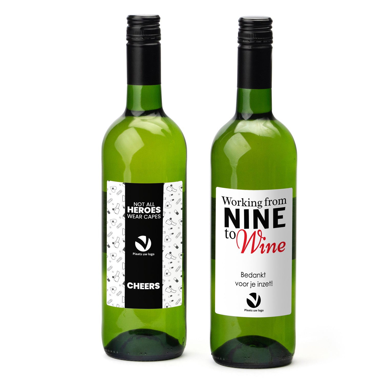 Fles Witte wijn met eigen etiket - Verpleging - Bedankjes.nl