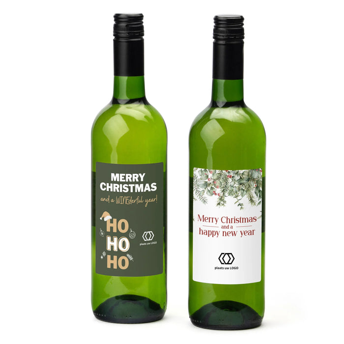 Fles Witte wijn met eigen etiket - Kerst