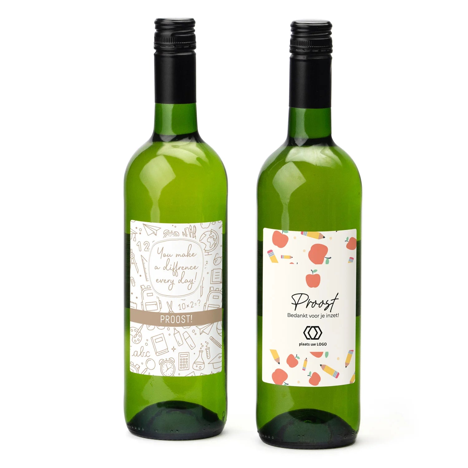 Fles witte wijn met eigen etiket - Leraar