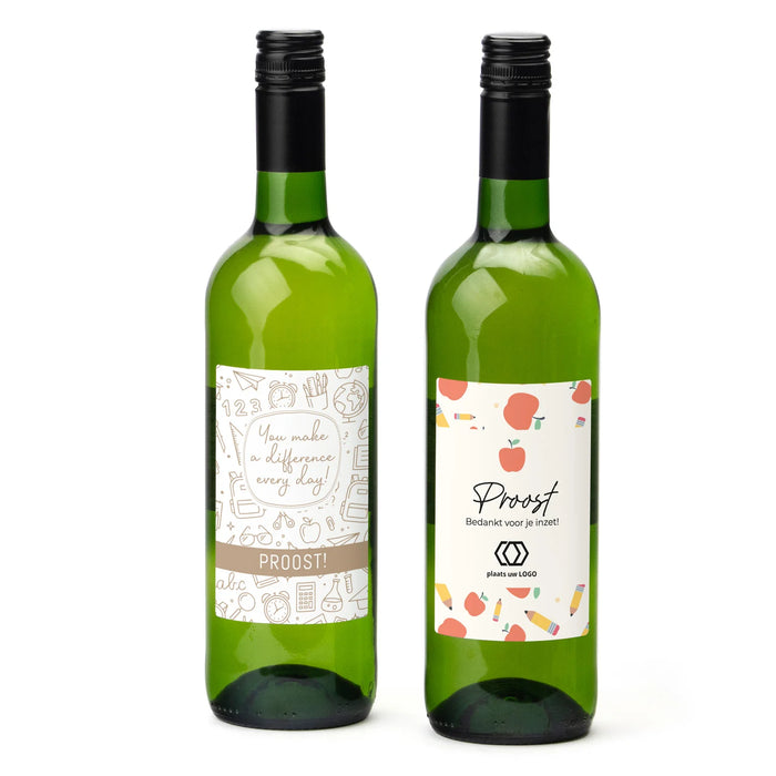 Fles witte wijn met eigen etiket - Leraar