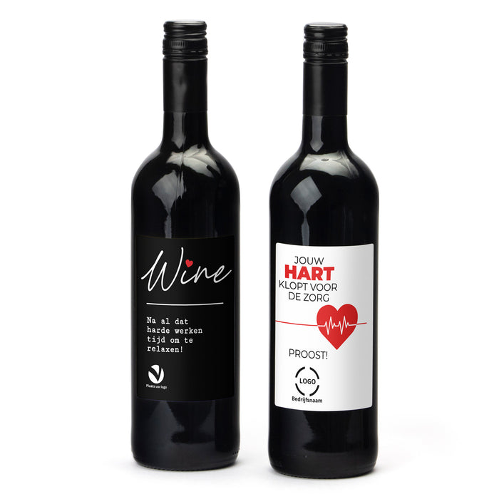 Fles Rode wijn met eigen logo op etiket - Verpleging