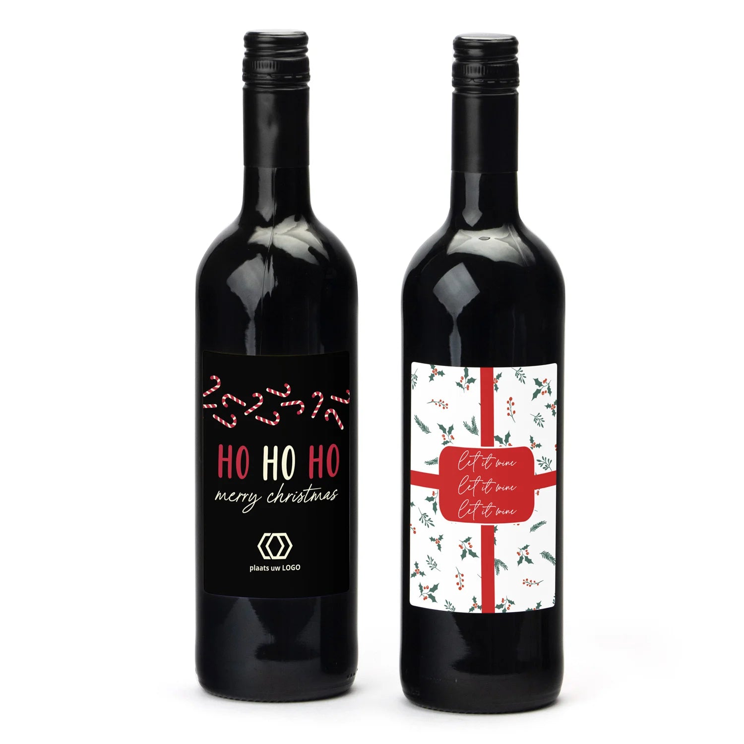 Fles Rode wijn met eigen logo op etiket - Kerst - Bedankjes.nl