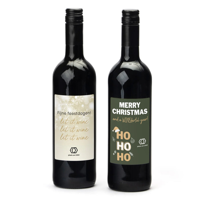 Fles Rode wijn met eigen logo op etiket - Kerst
